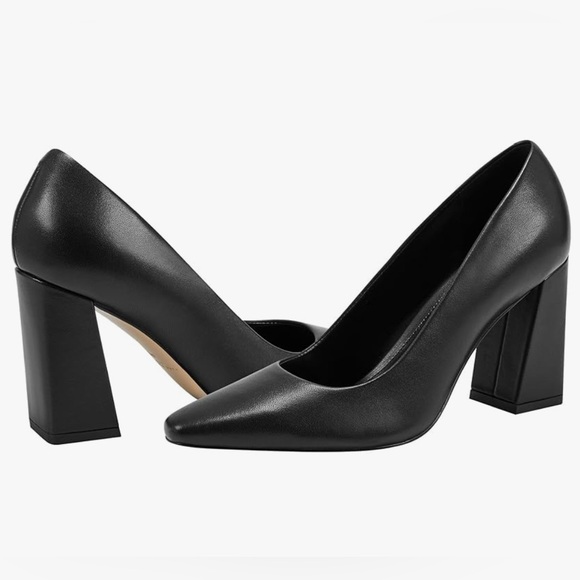 MARC FISHER Women’s Yalina Black LEATHER Pump Chunky Block Heel Shoes Size 9 NEW - Picture 4 of 10